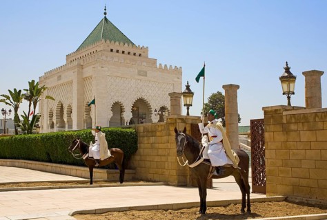 Guards on horseback in front of the Mausolee de Mohammed V