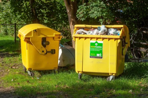 Yellow bins for plastic waste