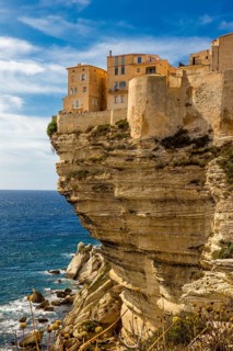 Steep coast of Bonifacio with old town on a limestone plateau