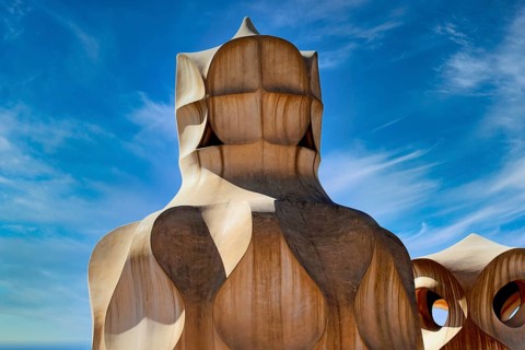 Sculptural ventilation shafts on the Casa Mila or La Pedrera by Antoni Gaudi