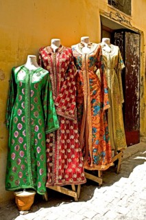 Traditional garments at the textile souk