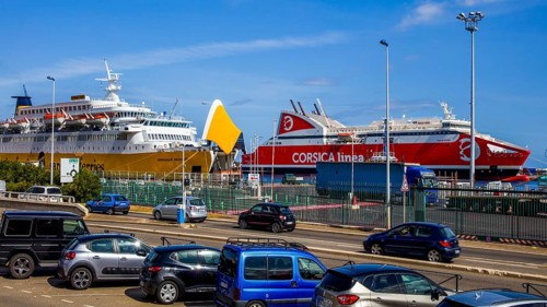 Ferry port with loading of trucks