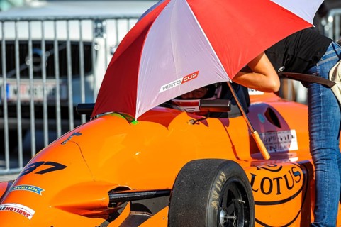 Historic race car in waiting position