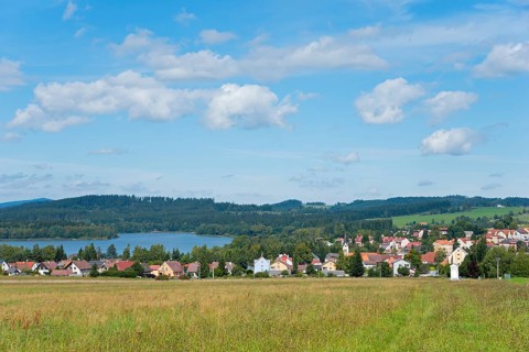 View of Cerna v Posumavi on the Lipno reservoir