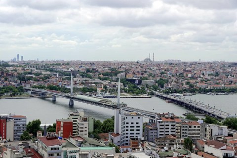 View from Galata Tower on bridges over Bosporus