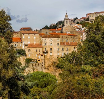 Town view with high houses