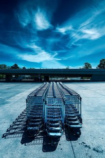 Row of luggage trolleys at the old Tegel Airport