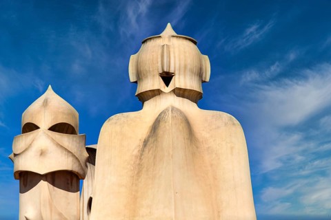 Sculptural ventilation shafts on the Casa Mila or La Pedrera by Antoni Gaudi