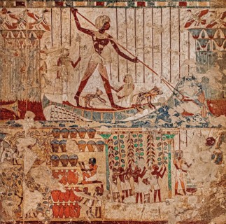 Bird and fish catching scene in the papyrus thicket: Userhat standing on a papyrus thicket