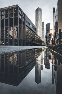 Skyscraper canyon in Frankfurt am Main with view into Neue Mainzer Strasse