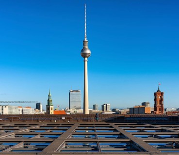 View from the roof terrace of the New City Palace to the TV Tower at Alexanderplatz