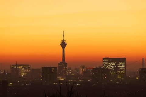Duesseldorf skyline at sunset