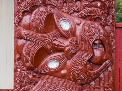 Carvings at the Maori Meeting House in Ohinemutu