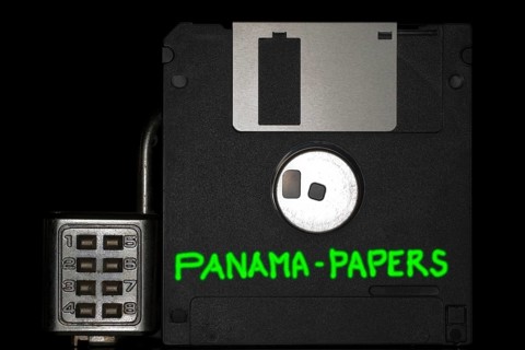 Floppy disc with combination lock with the green inscription Panama Papers