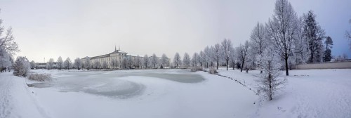Frozen pond at the Benedictine Abbey of Admont