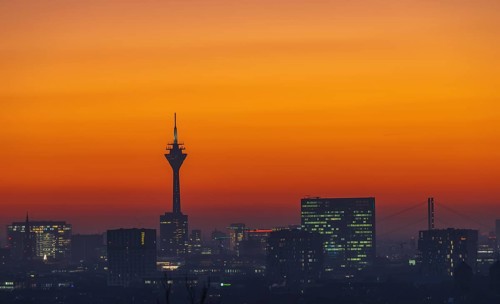 Duesseldorf skyline at sunset