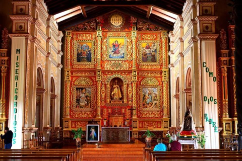 Colourful altar of the mission church Catedral Inmaculada