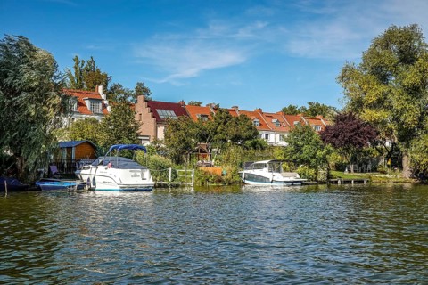 Residential houses and boats