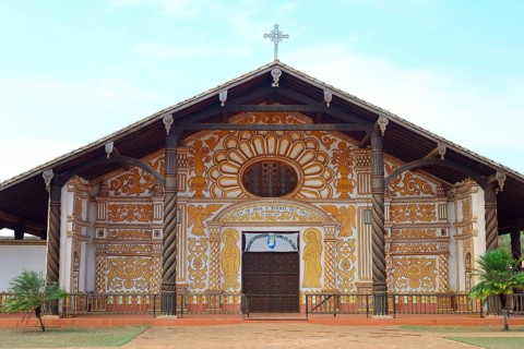 Painted front of the mission church Catedral Inmaculada