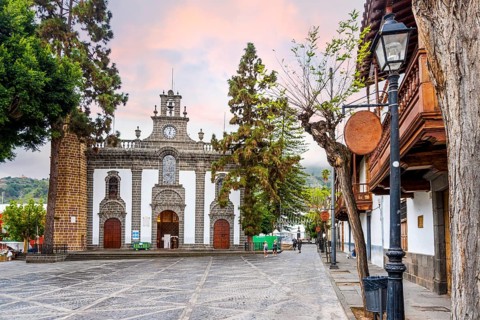 Historic downtown with a church in Teror