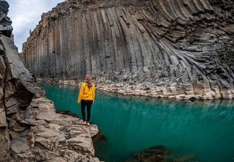 Tourist at Stuolagil Canyon