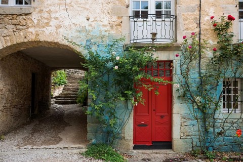 House facade with roses