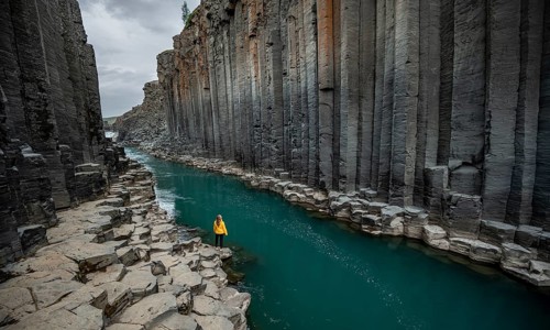 Tourist at Stuolagil Canyon