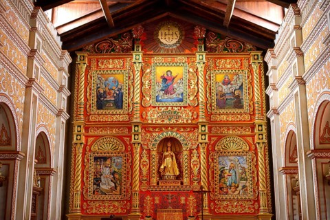 Colourful altar of the mission church Catedral Inmaculada