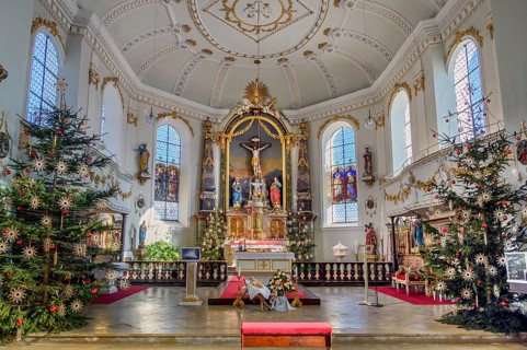 Main altar with Christmas trees