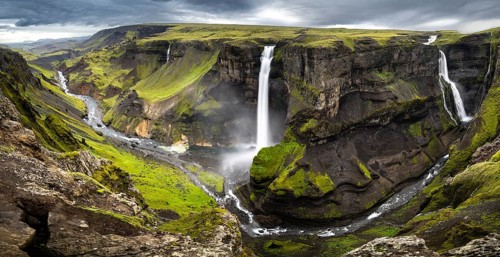 Haifoss and Granni waterfall at a canyon