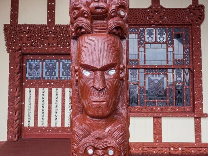 Carvings at the Maori Meeting House in Ohinemutu