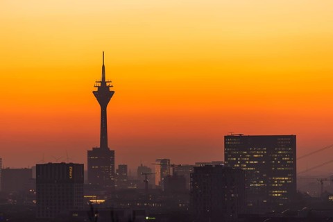 Duesseldorf skyline at sunset
