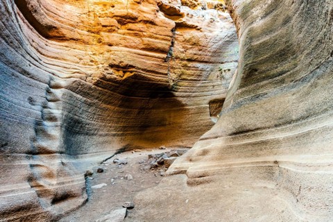 Amazing orange canyon called Barranco de las vacas located in heart of Grand Canaria