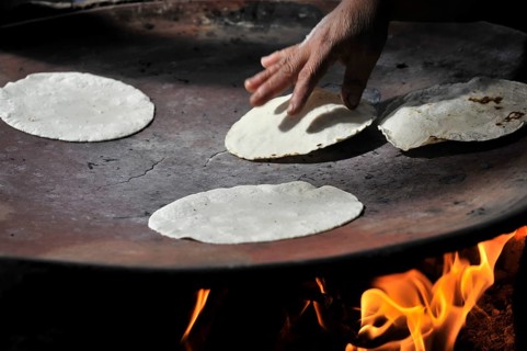 Woman preparing tortilla