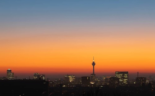 Duesseldorf skyline at sunset