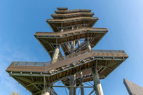 Panoramic observation tower Weisstannenturm in the garden of the two banks in Kehl