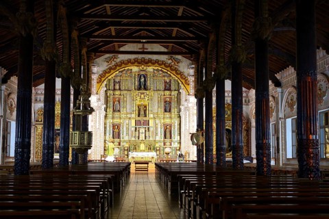 Illuminated interior of the cathedral at night