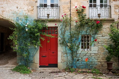 House facade with roses