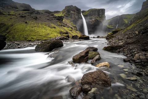 Haifoss and Granni waterfall at a canyon