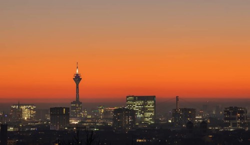 Duesseldorf skyline at sunset
