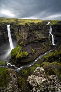 Haifoss and Granni waterfall at a canyon