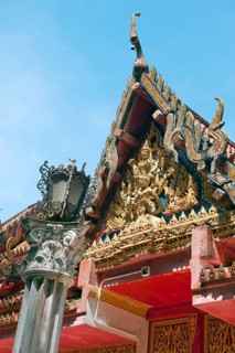 Lushly ornamented roof gable of Buddhist temple