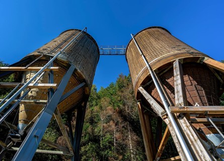 Wooden silo for road salt on the federal road 179 in Austria