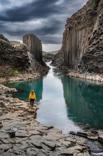 Tourist at Stuolagil Canyon