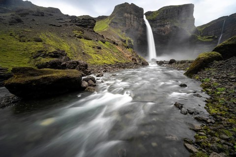 Haifoss and Granni waterfall at a canyon
