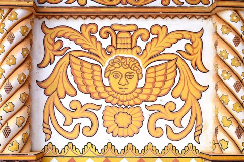 Detaooe of the painted front of the Catedral Inmaculada