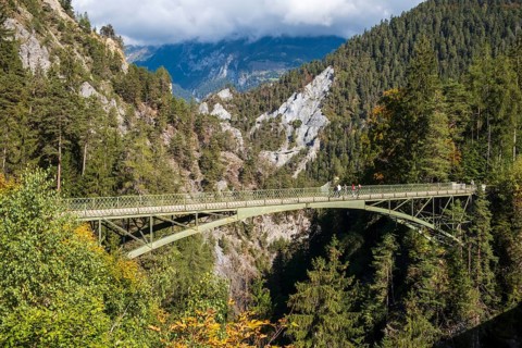 The old Versam Tobel Bridge from 1897 over the Rabiusa at the entrance to the Safiental