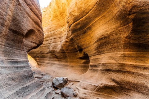 Amazing orange canyon called Barranco de las vacas located in heart of Grand Canaria
