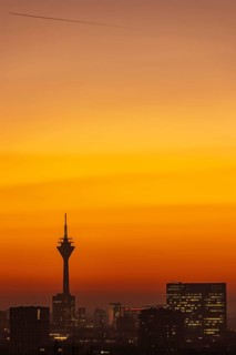 Duesseldorf skyline at sunset