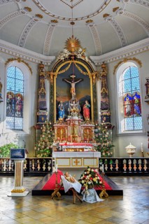 Main altar with nativity scene scene